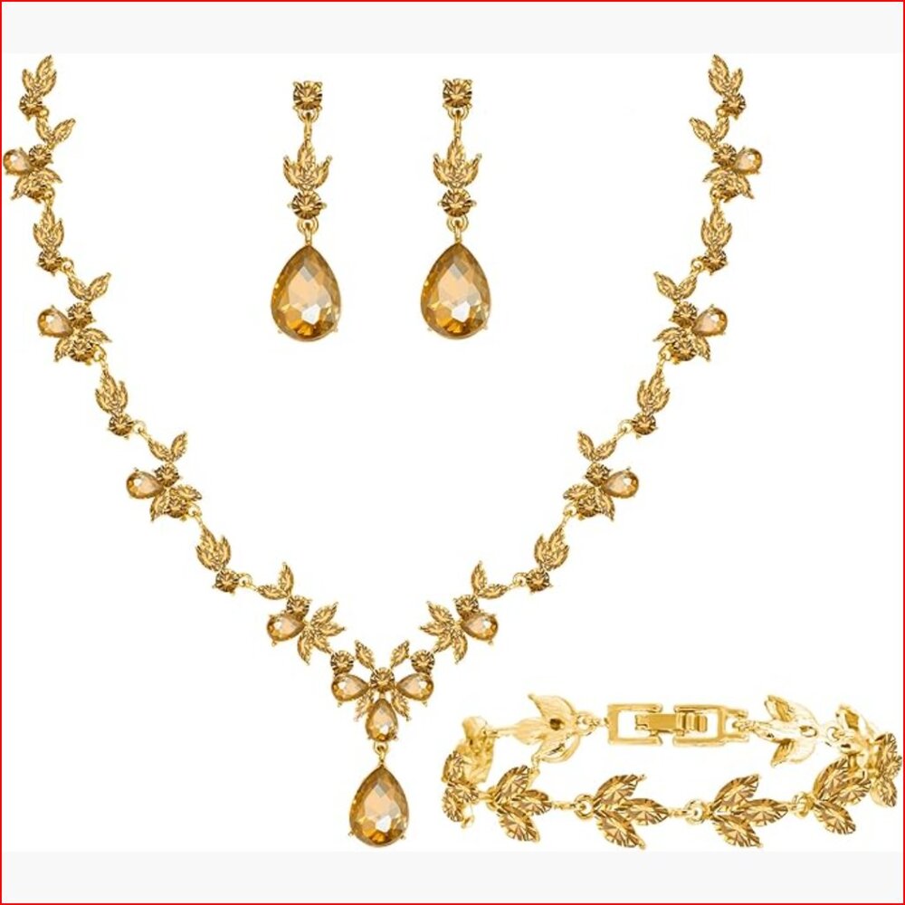 Gold Plated Zinc Alloy Crystal Jewelry Set for Wedding Prom Party